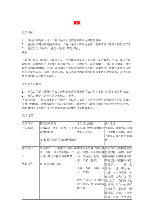 沪教版高中语文第一册5.15蒹葭教案