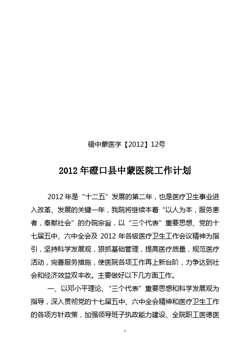 2012年第42号中蒙医院工作计划