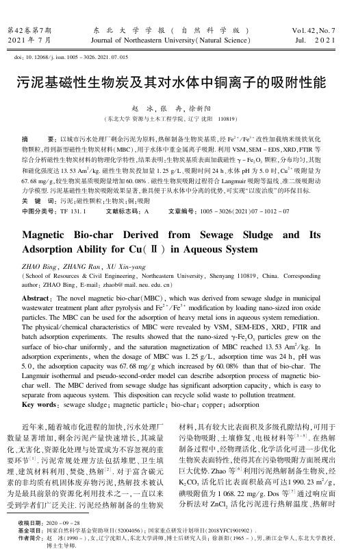 污泥基磁性生物炭及其对水体中铜离子的吸附性能