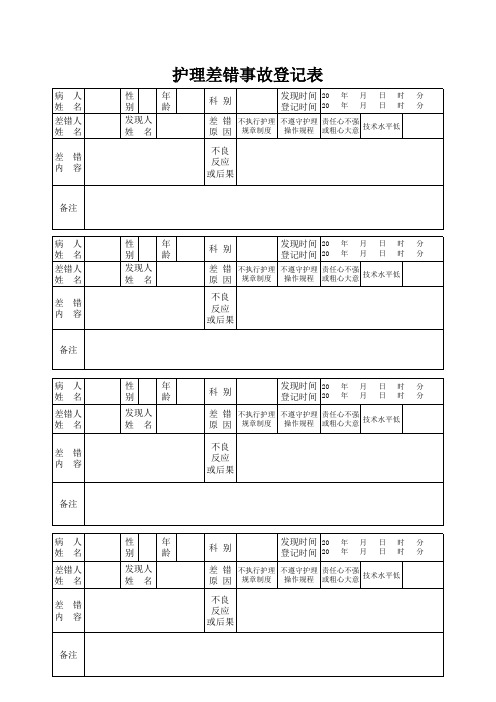 护理差错事故登记表--