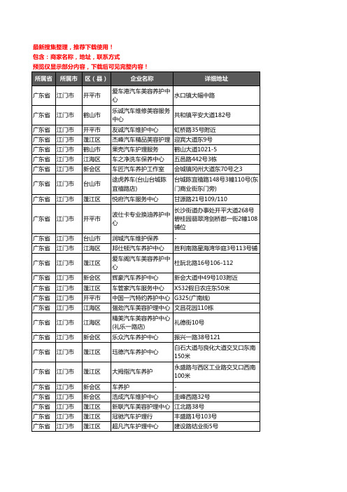 新版广东省江门市汽车保养企业公司商家户名录单联系方式地址大全396家