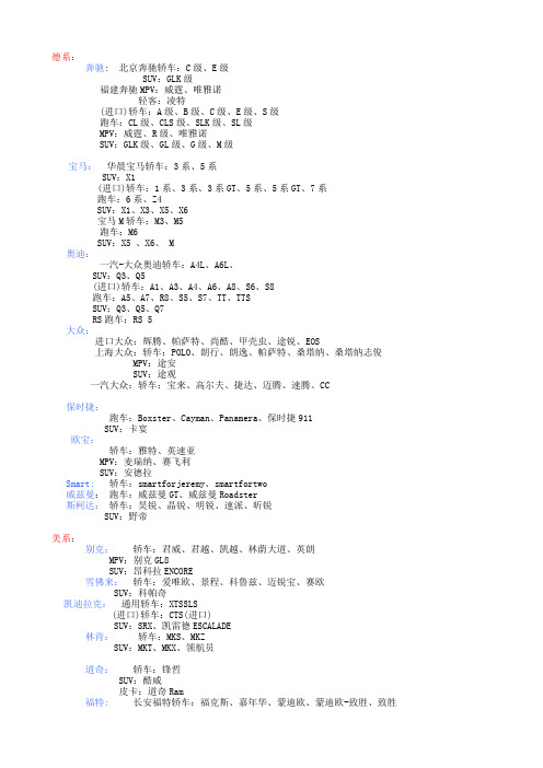 世界全系车,各款车型