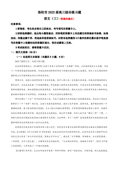 河南省洛阳市2022-2023学年高三下学期综合练习(三)语文试题含解析