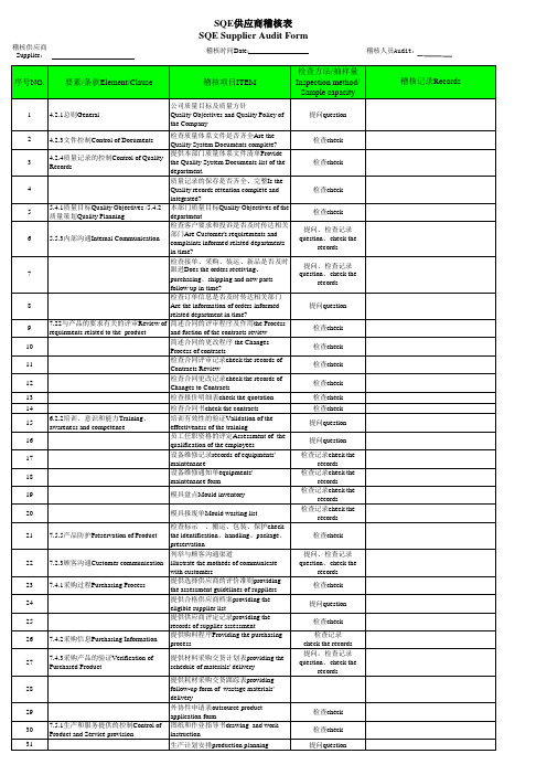 SQE供应商稽核表