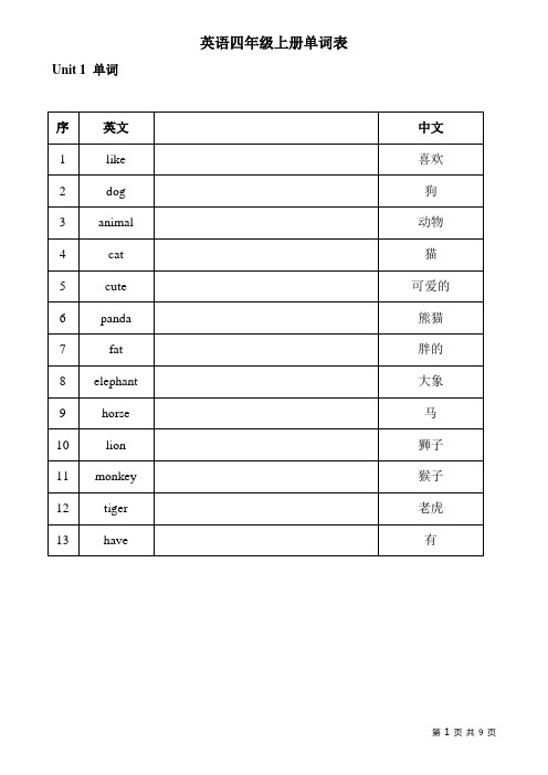 苏教版四年级上册英语单词表72776