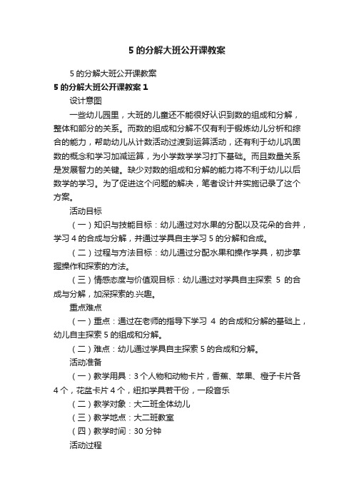 5的分解大班公开课教案