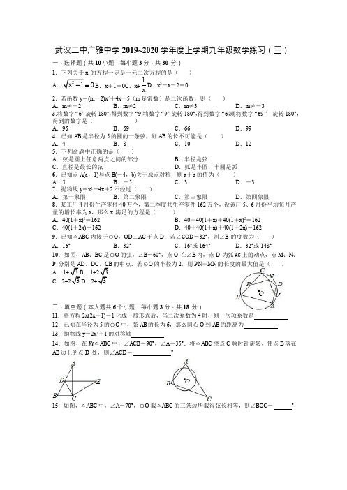 湖北武汉二中广雅中学2019_2020学年九年级上学期数学练习(三)