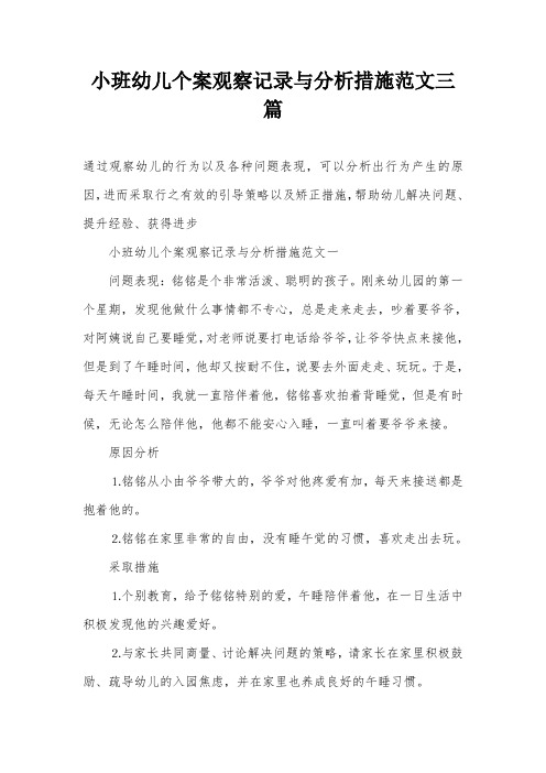 小班幼儿个案观察记录与分析措施范文三篇