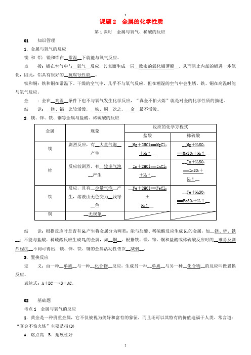 人教版九年级化学下册第八单元金属和金属材料课题2金属的化学性质同步测试含18年真题