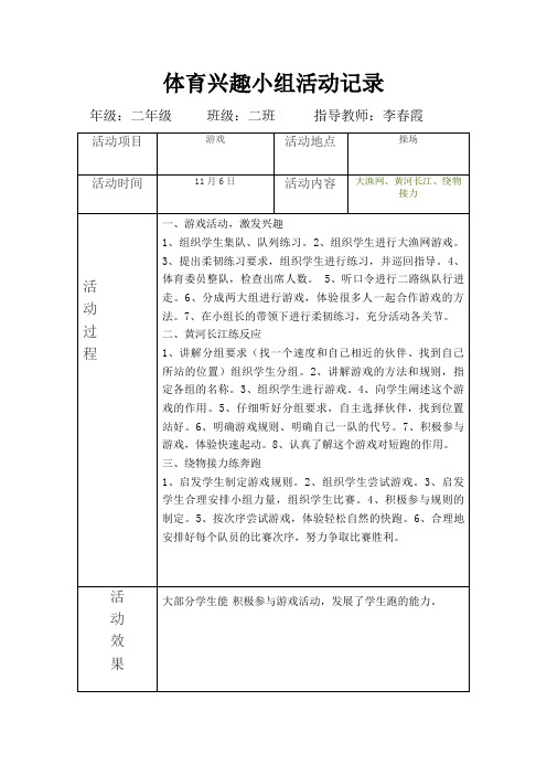 体育兴趣小组活动记录11、6