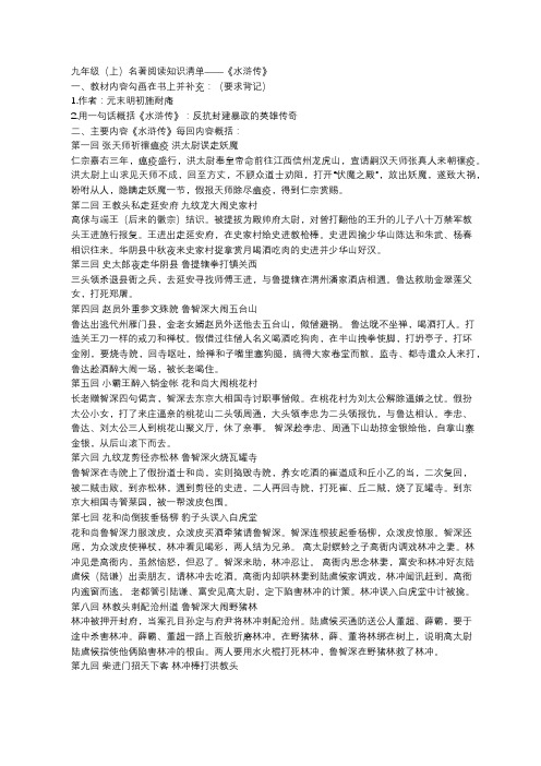 九年级(上)名著阅读知识清单——《水浒传》