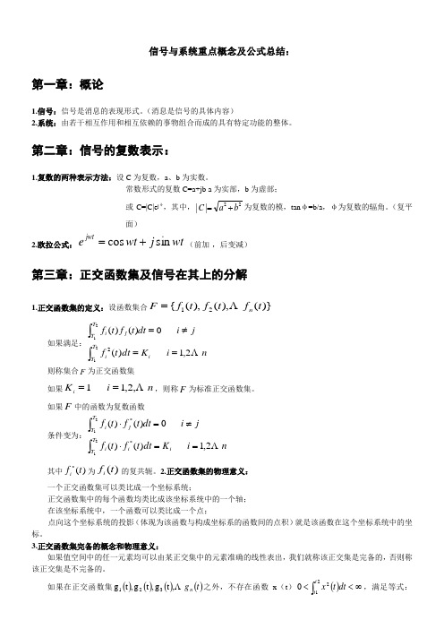 信号与系统重点概念公式总结