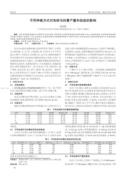 不同种植方式对免耕马铃薯产量和效益的影响