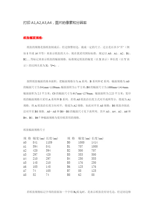 打印A1,A2,A3,A4,图片的像素和分辨率