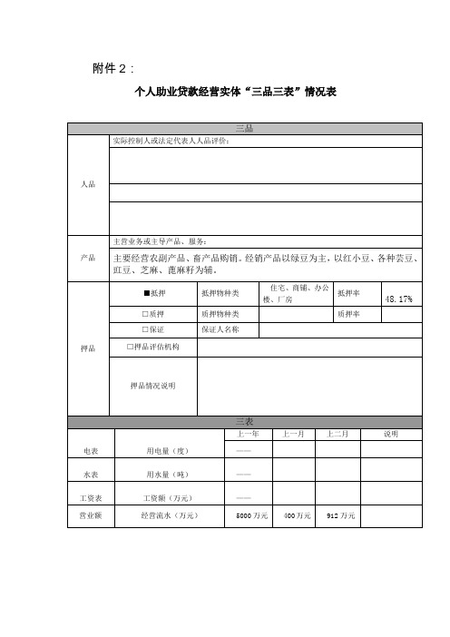 个人助业贷款经营实体“三品三表”情况表