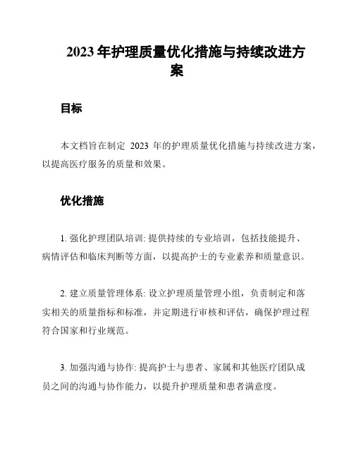 2023年护理质量优化措施与持续改进方案