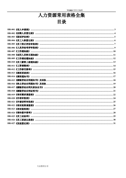 人事部常用表格全集