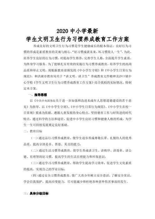 2020中小学最新学生文明卫生行为习惯养成教育工作方案