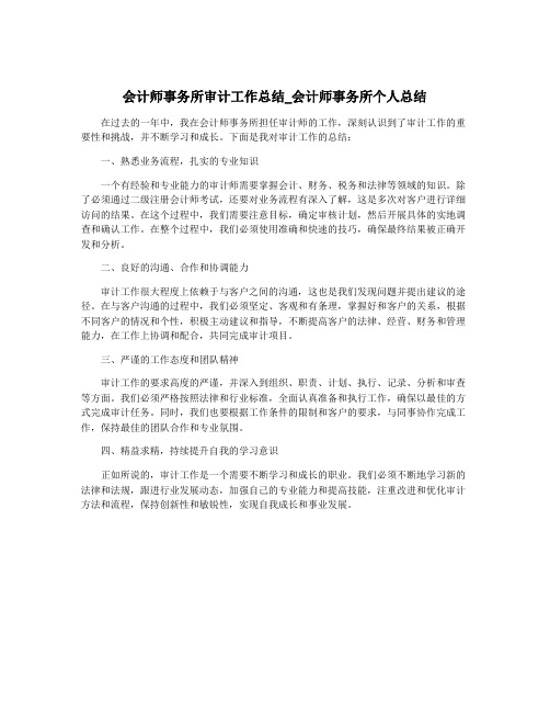 会计师事务所审计工作总结_会计师事务所个人总结