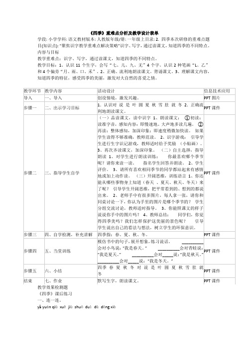 《四季》重难点分析及教学设计表单车成寿