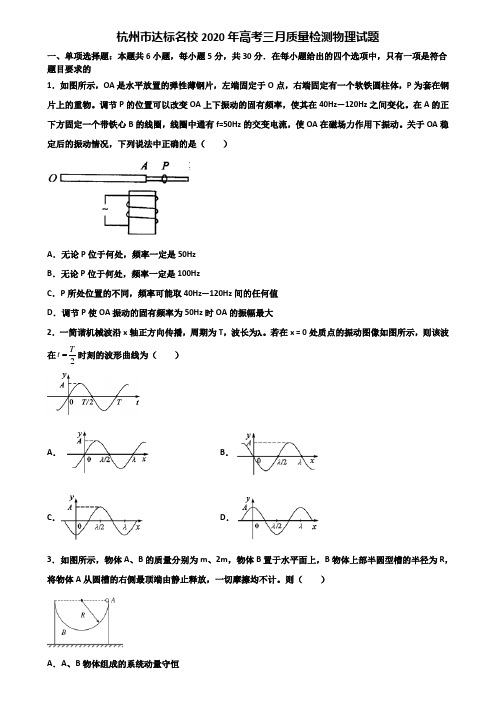 杭州市达标名校2020年高考三月质量检测物理试题含解析