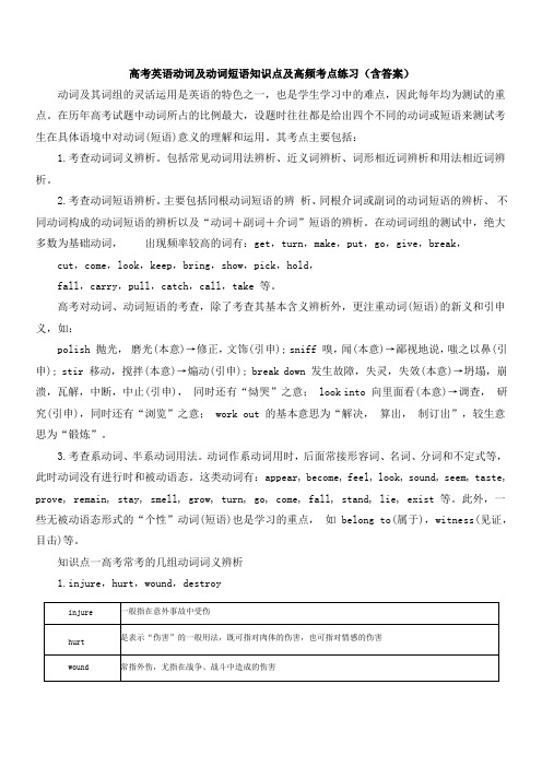 高考英语动词及动词短语知识点及高频考点练习(含答案)