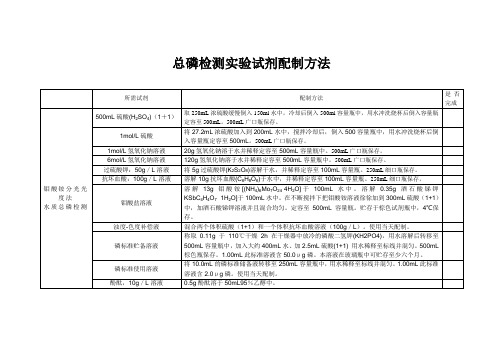 总磷检测实验试剂配制方法