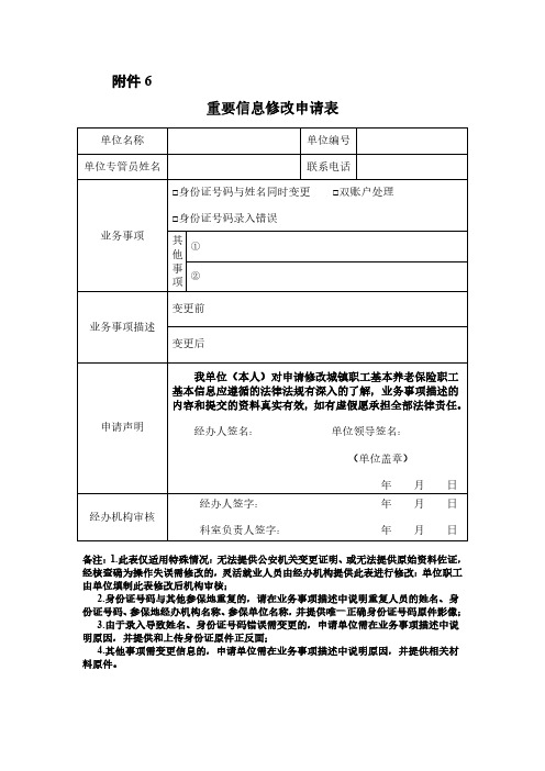 重要信息修改申请表