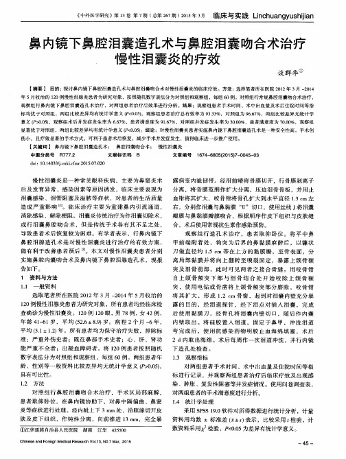 鼻内镜下鼻腔泪囊造孔术与鼻腔泪囊吻合术治疗慢性泪囊炎的疗效