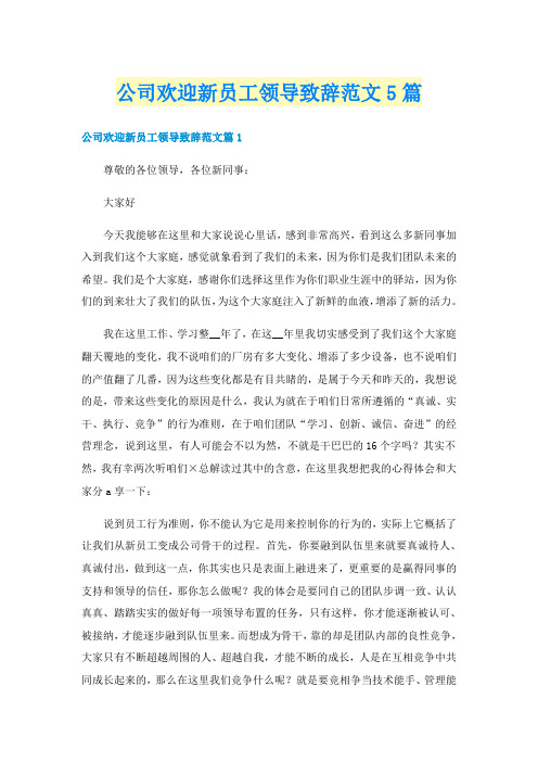 公司欢迎新员工领导致辞范文5篇