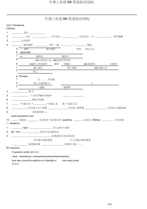 (完整word版)上海版牛津英语八年级8a总结