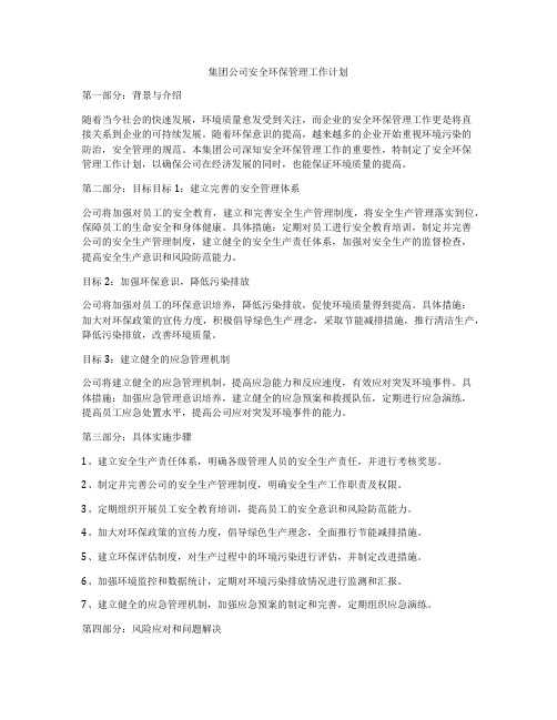 集团公司安全环保管理工作计划