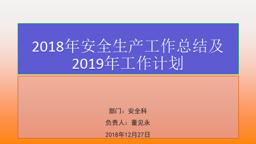 安全科2018年安全生产工作总结及2019年工作计划