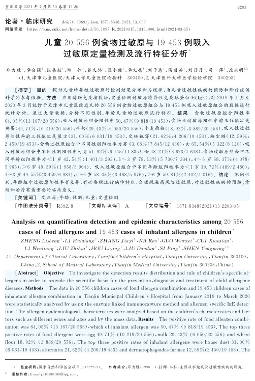 儿童20556例食物过敏原与19453例吸入过敏原定量检测及流行特征分析