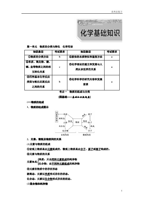 高考总复习《化学》专题一  化学基础知识教师用书