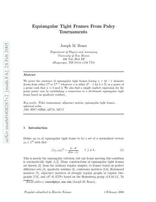 Equiangular Tight Frames from Paley Tournaments