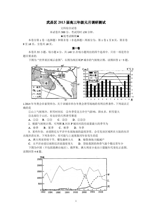 武昌区2013届高三年级元月调研测试(原版)