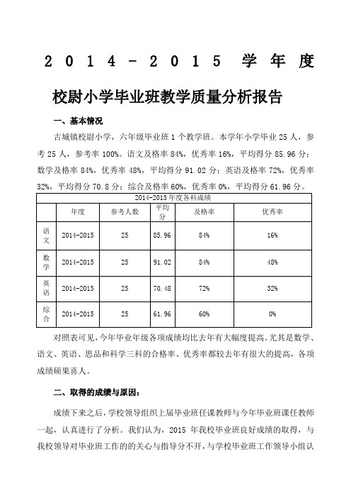 小学六年级毕业检测质量分析