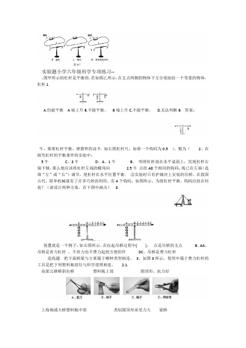 科教版小学六年级科学专项练习 实验题