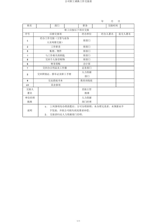 企业员工调动工作交接表