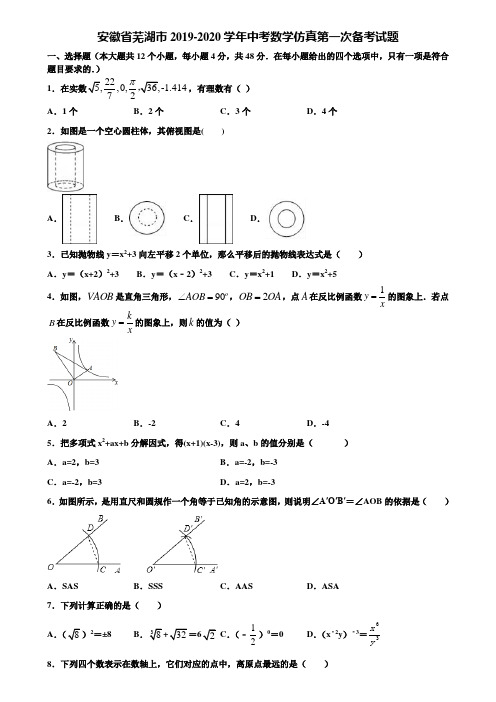 【附5套中考模拟试卷】安徽省芜湖市2019-2020学年中考数学仿真第一次备考试题含解析