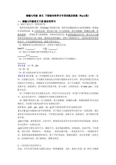 部编七年级 语文 下册综合性学习专项训练及答案(Word版)