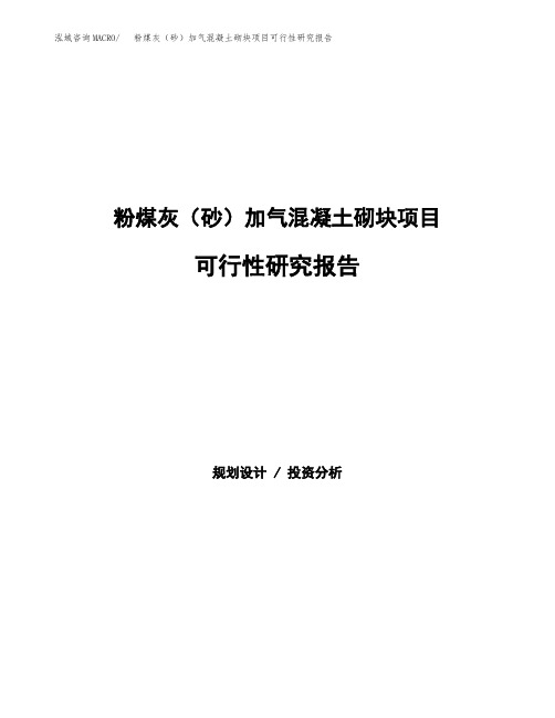 粉煤灰(砂)加气混凝土砌块项目可行性研究报告发改委立项模板