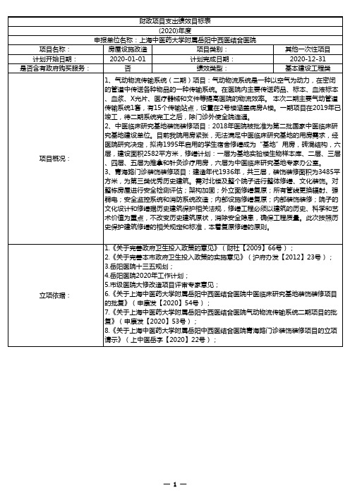 财政项目支出绩效目标表(2020)年度