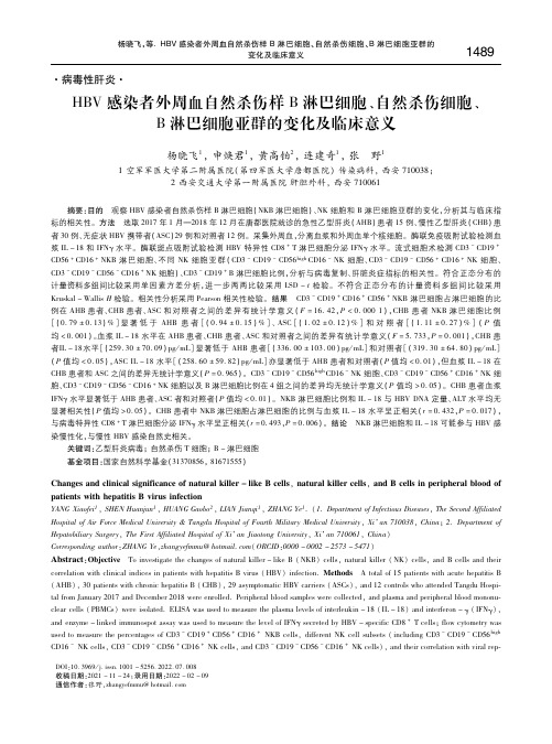 HBV感染者外周血自然杀伤样B淋巴细胞、自然杀伤细胞、B淋巴细胞亚群的变化及临床意义