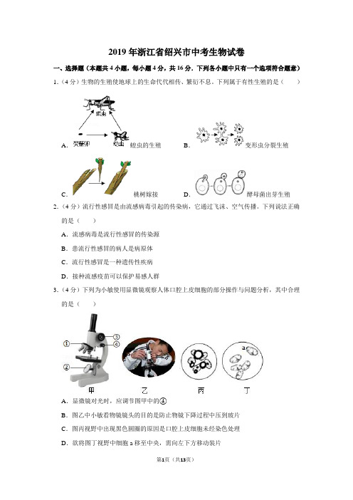 2019年浙江省绍兴市中考生物试卷以及逐题解析答案