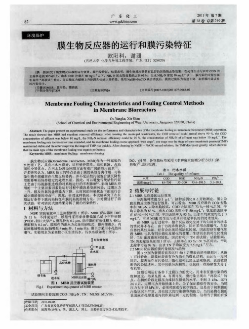 膜生物反应器的运行和膜污染特征