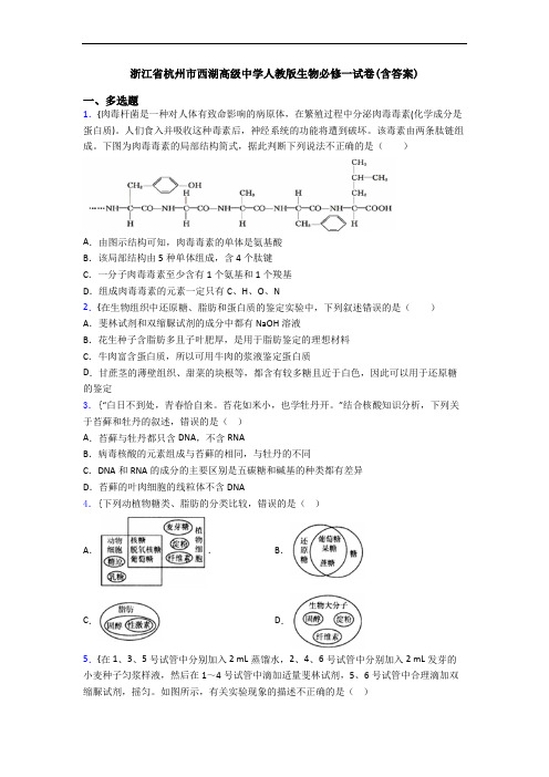 浙江省杭州市西湖高级中学人教版生物必修一试卷(含答案)