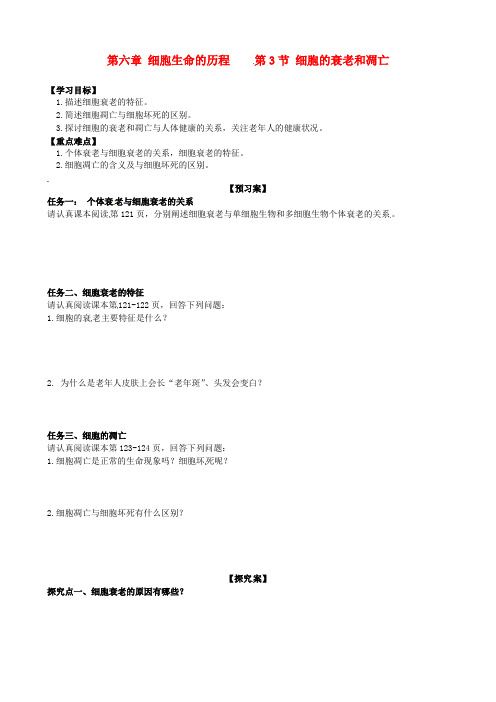 高中生物 6.3细胞的衰老和凋亡学案新人教版必修1