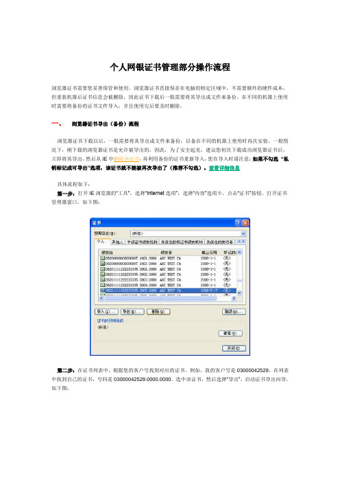 个人网银证书管理部分流程